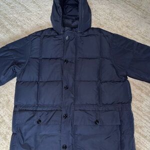 Polo Ralph Lauren Long Puffer Winter Jacket Navy Blue Zip-Up With Hood Size XL